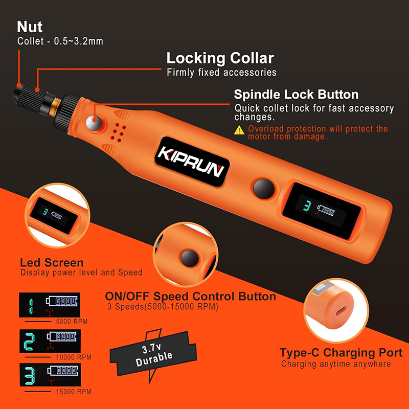 KIPRUN Mini Cordless Rotary Tool with Work Screen, Electric Rotary Tool