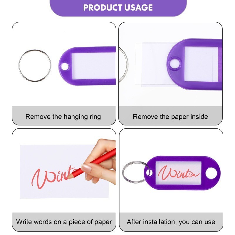 10/50Pcs Plastic Key Tags/Keychain ID Name Label with Split Ring ...
