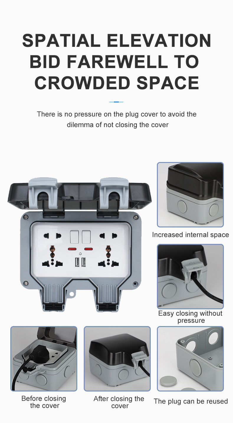 DQQI Outdoor Socket Outlet Waterproof Rainproof Switch Socket Power ...