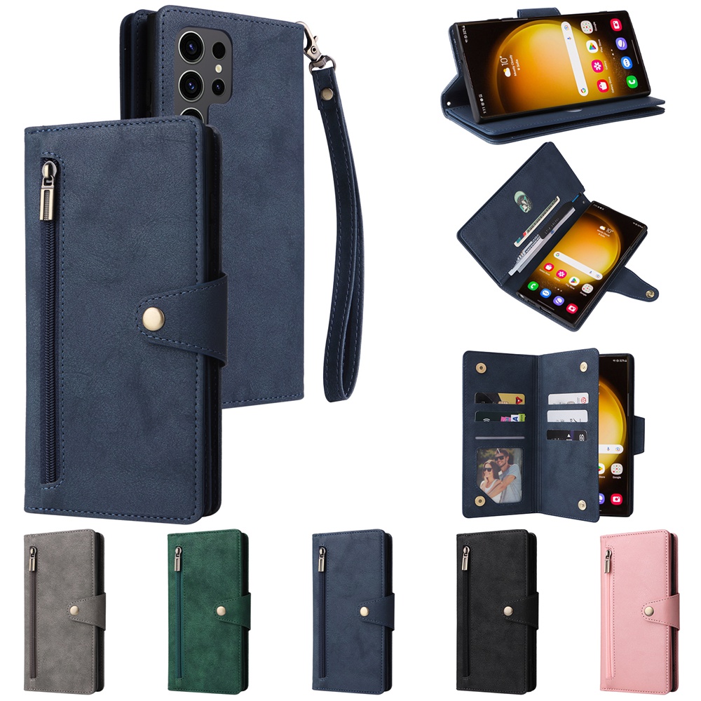 Multi Card Slots Zipper Cash Storage Wallet Case For Samsung Galaxy S22