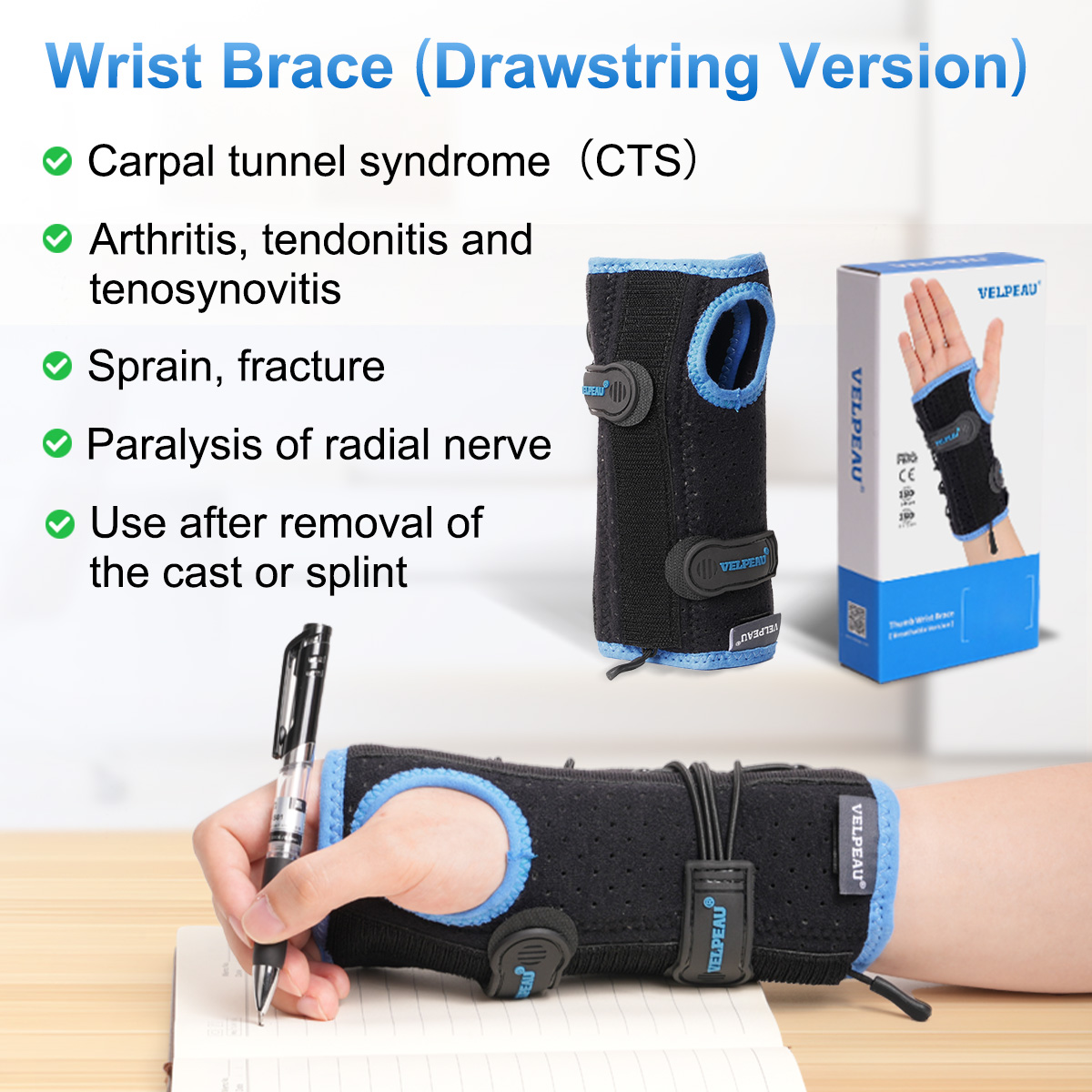 VELPEAU Quick Wrap Wrist Brace for Carpal Tunnel Relief, Night Sleep ...