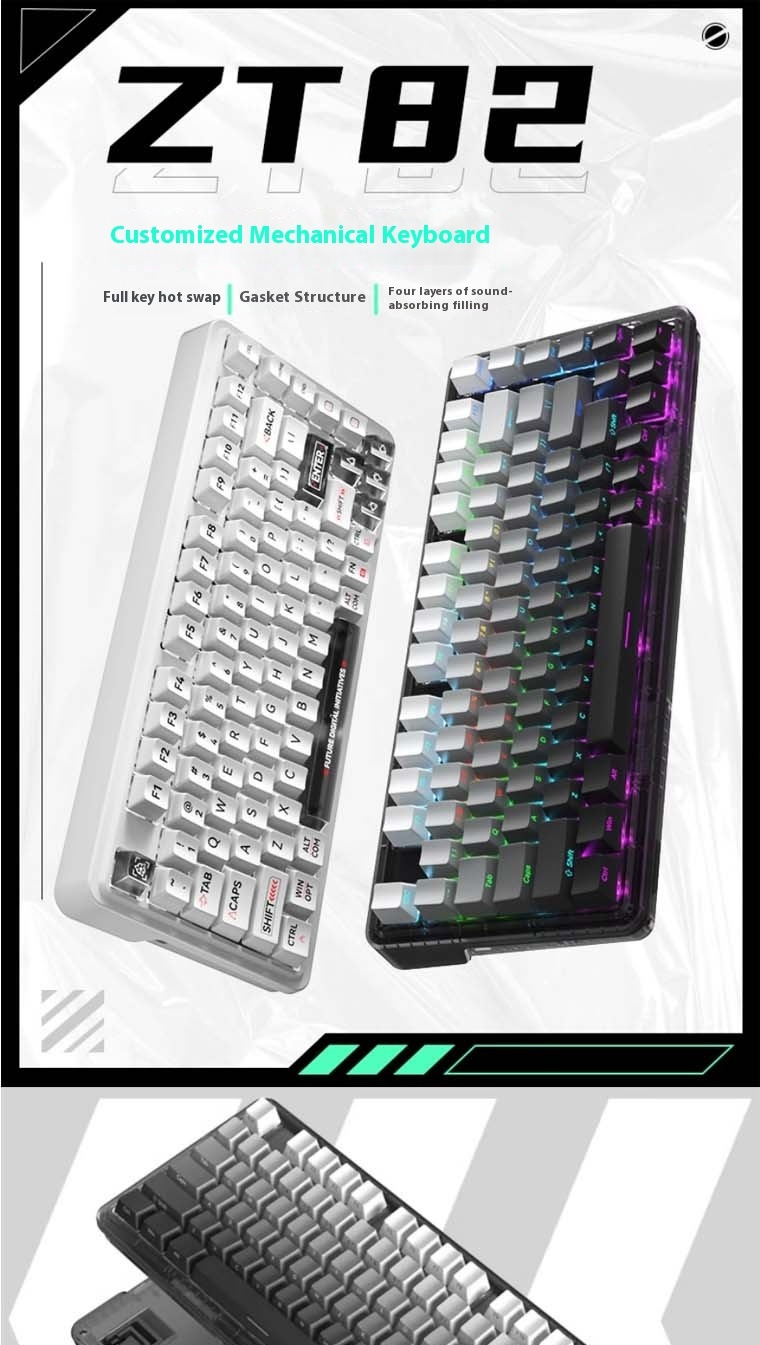 zifriend ZT82 three-mode mechanical keyboard Gasket structure RGB hot ...