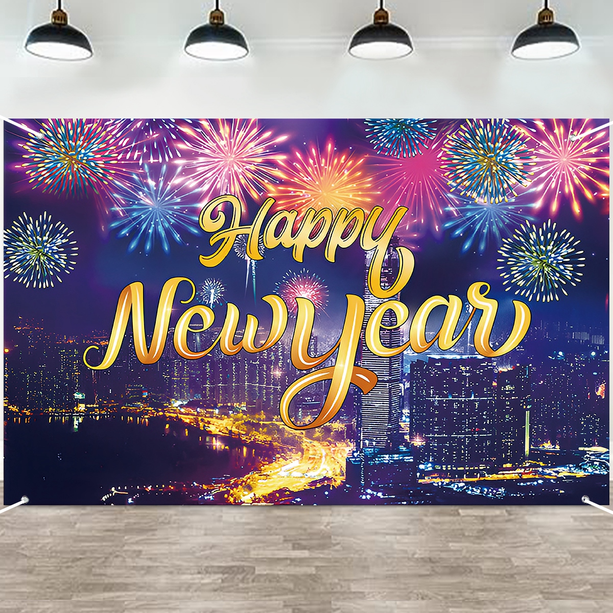 150*100cm Polyester Happy New Year Backdrop Fireworks Happy New Year