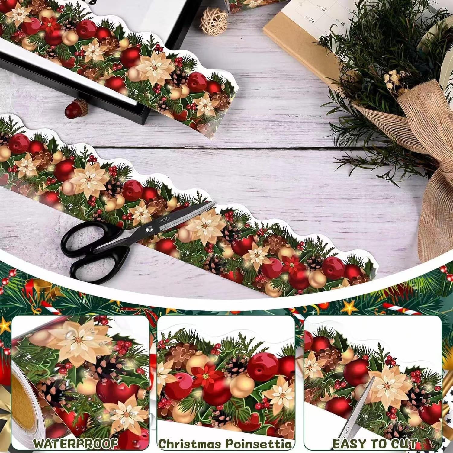 60 Feet Christmas Bulletin Board Borders Xmas Pine Cones Pine Needles