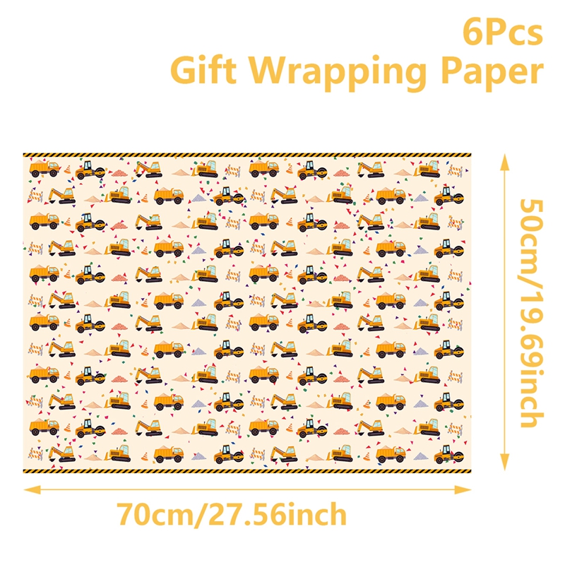 6pcs 70*50cm Engineering Vehicle Pattern Wrapping Paper Yellow ...