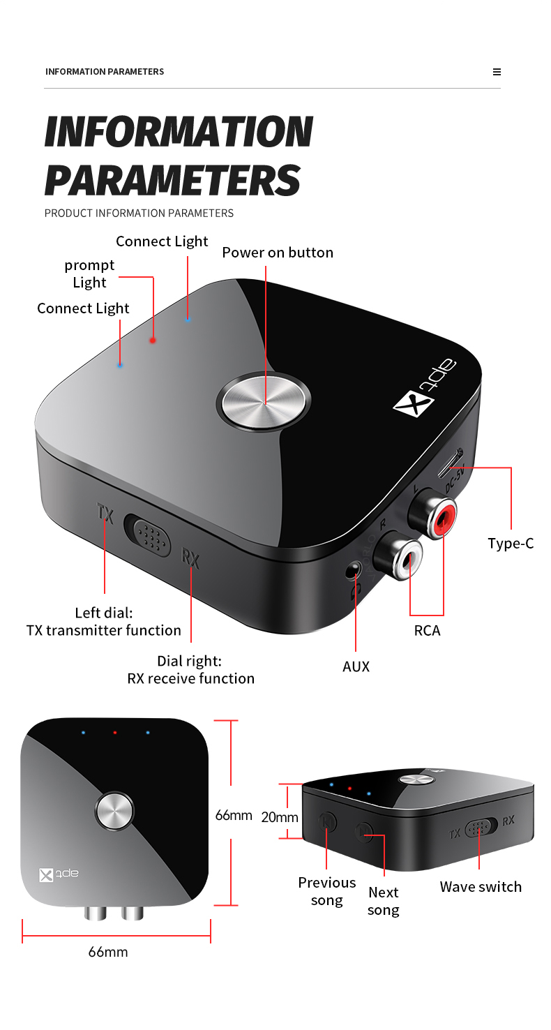 VAORLO APTX HiFi 2 IN 1 Wireless Adapter Receiver Transmitter Audio