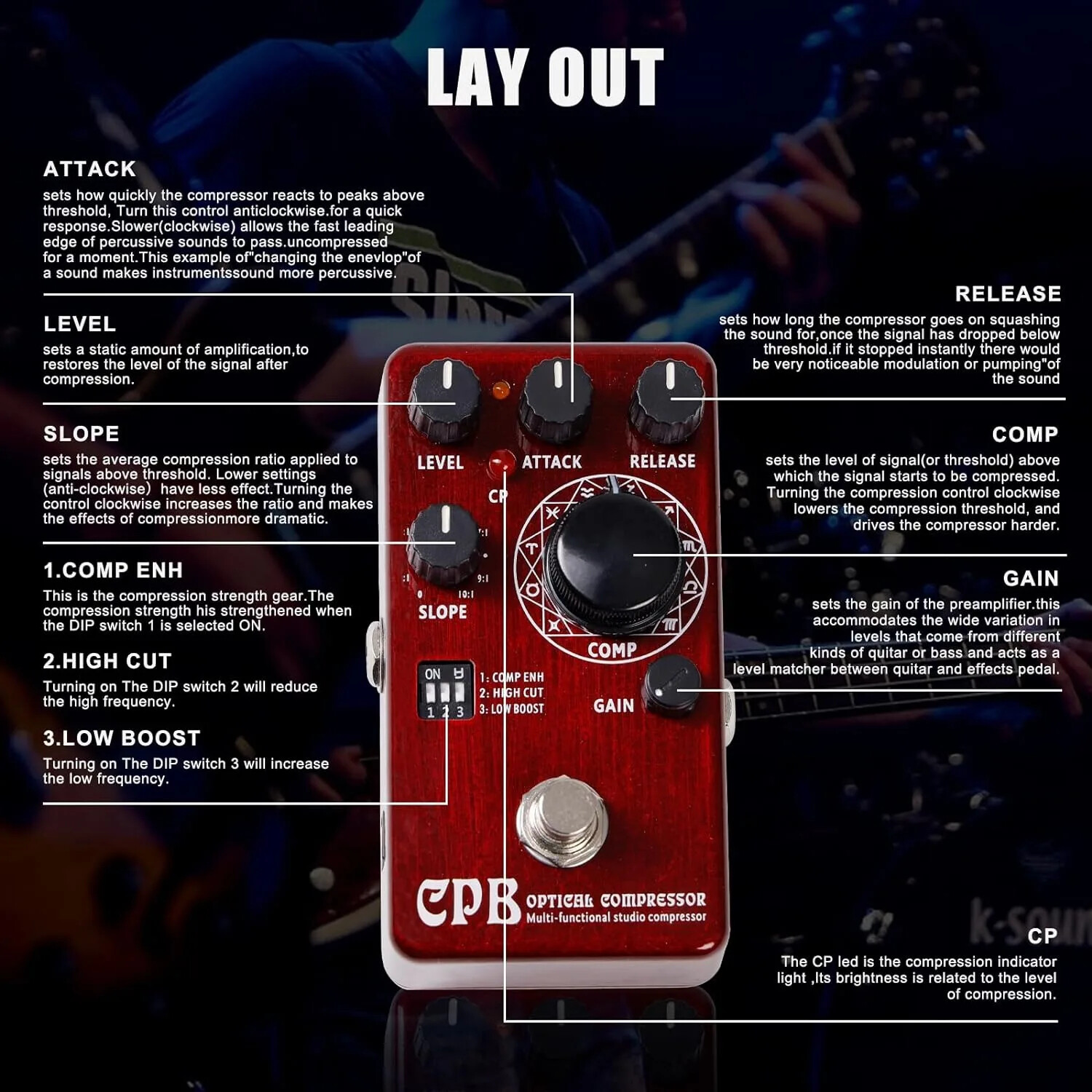 CPB Optical Compressor Pedal Booster Multi-functional Studio Compressor ...