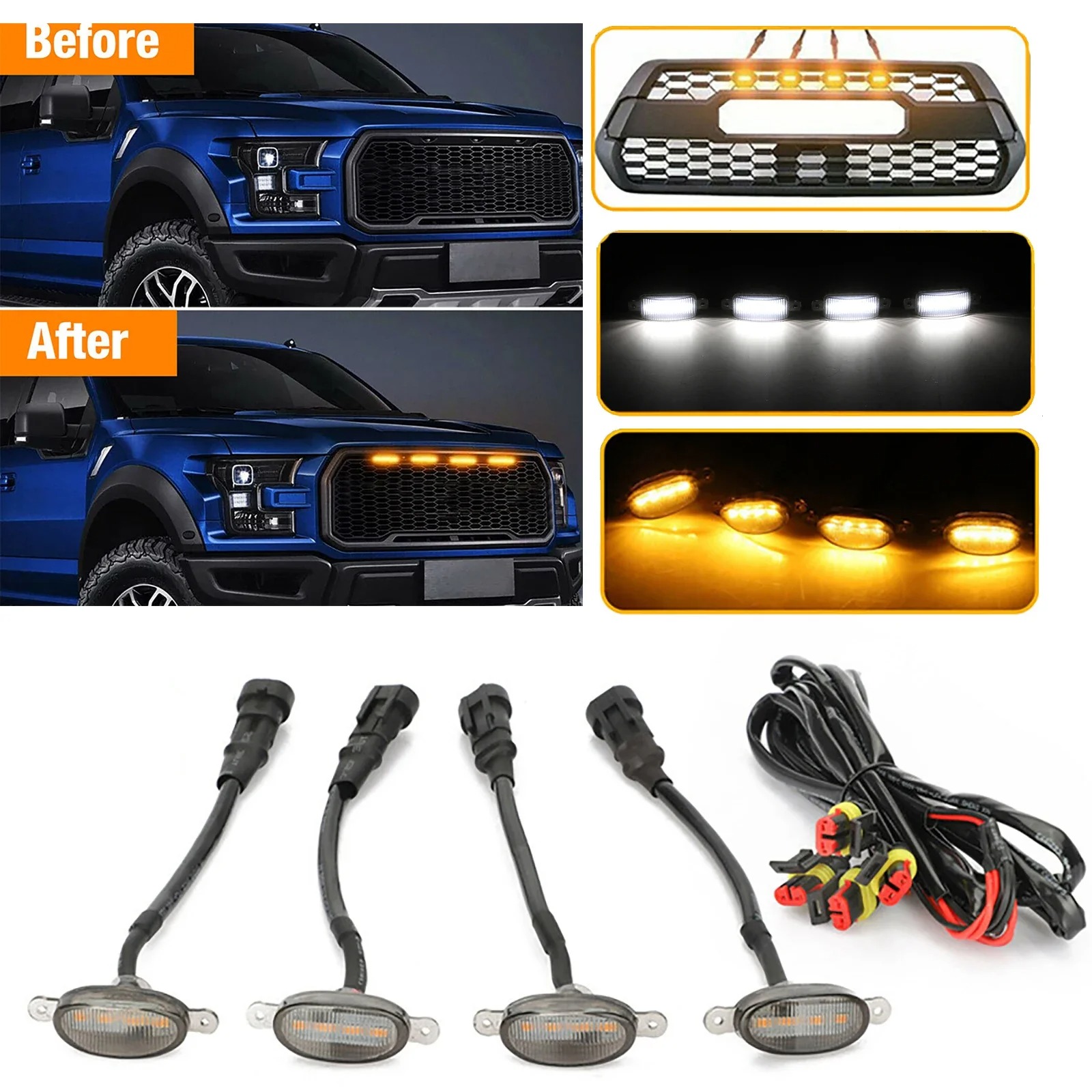 LED Grille Light Universal Car Smoked Amber White Grill Light Lighting