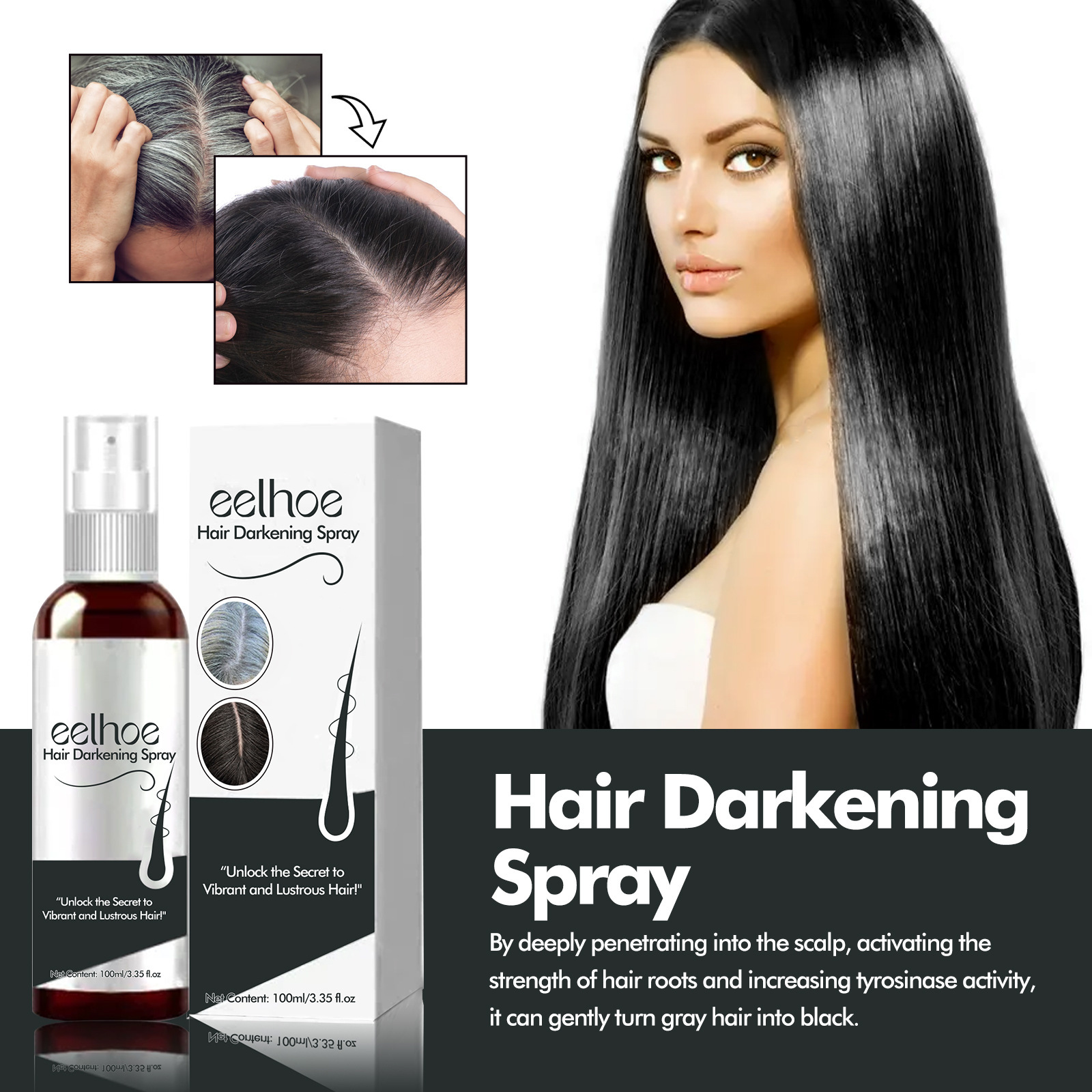 Eelhoe Black Hair Spray Natural Black Hair Cover Gray Hair Hair Smooth