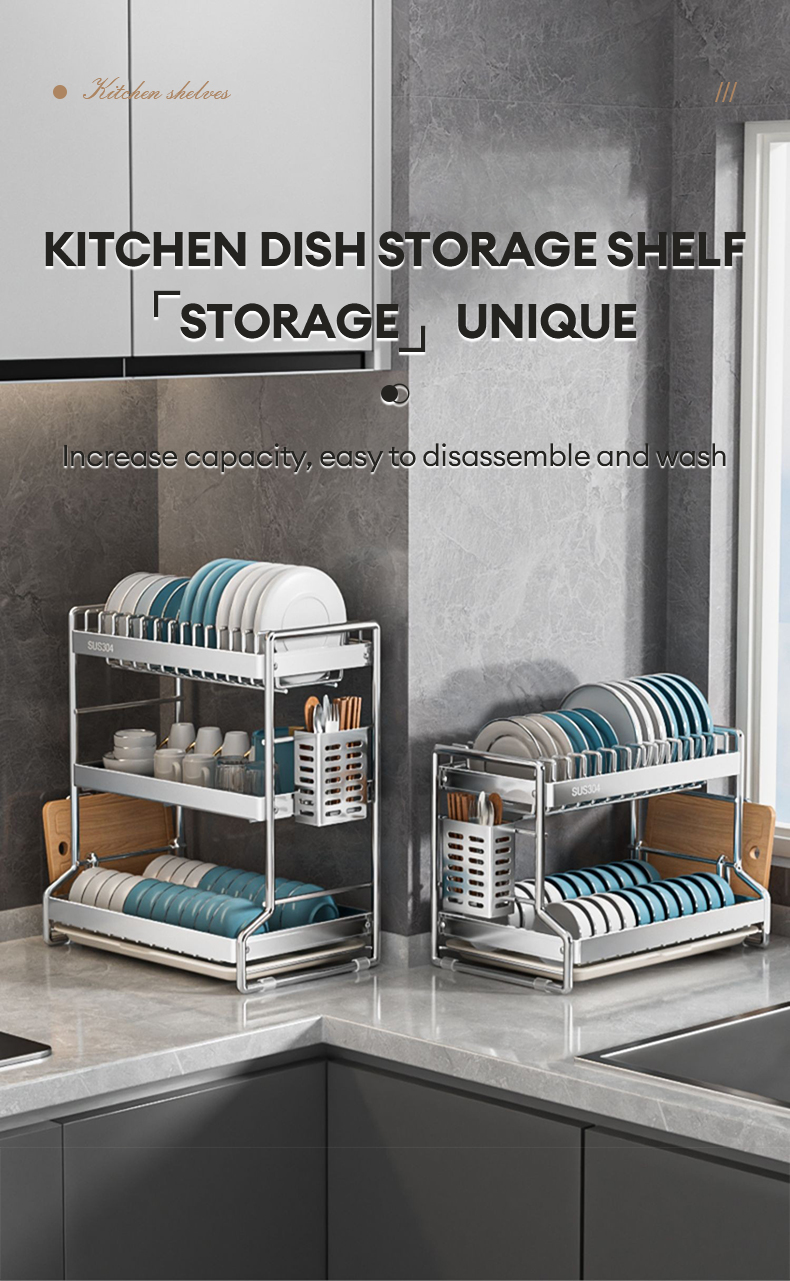 GAA Stainless Steel Dish Rack with Drainer Plates Organizer Rack Dishes