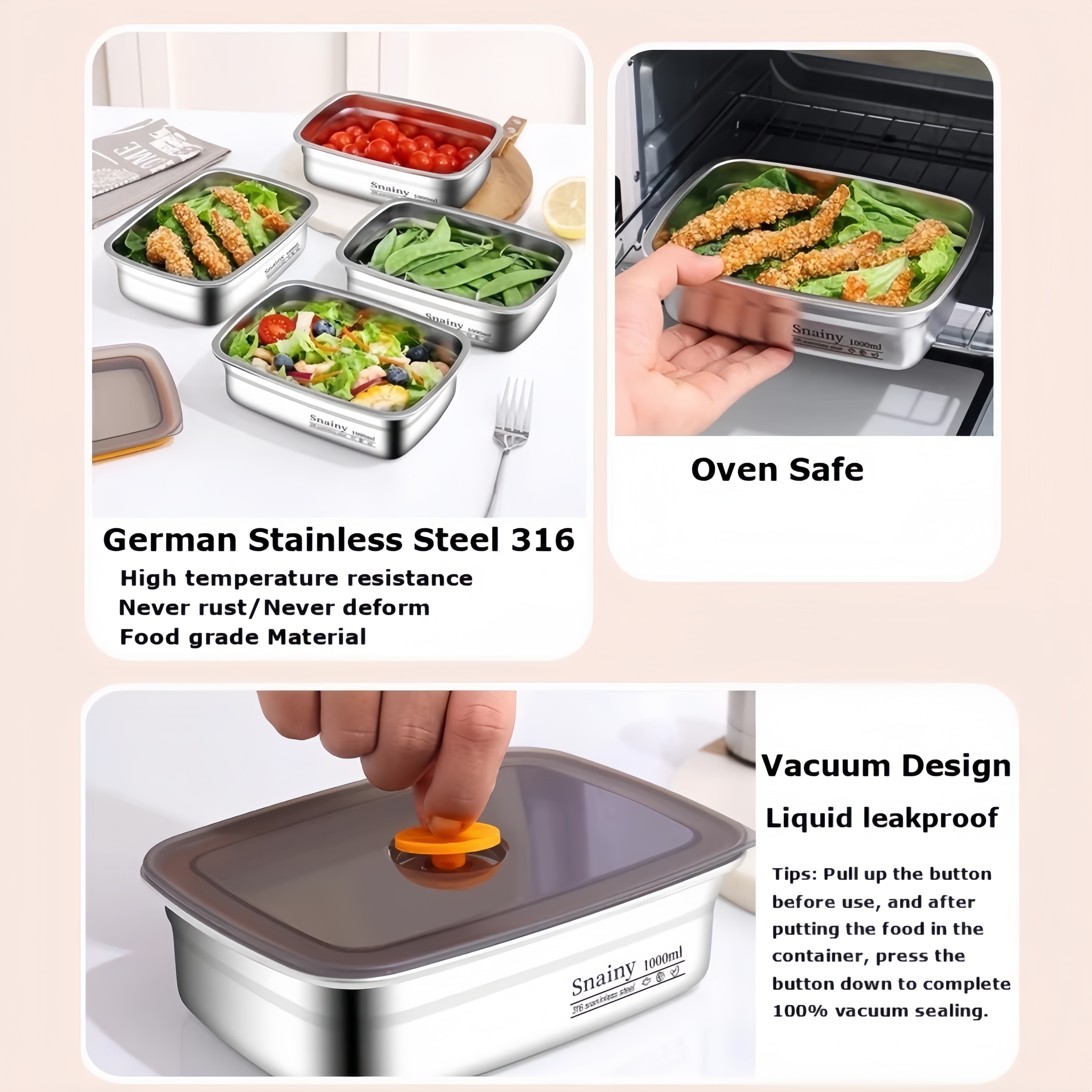 316 Stainless Steel Freshkeeping Food Grade Lunch Box Refrigerator