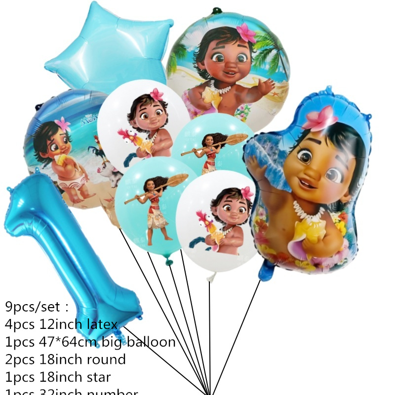 9pcs/set Moana Princess Balloons Birthday Party Decoration 32inch ...