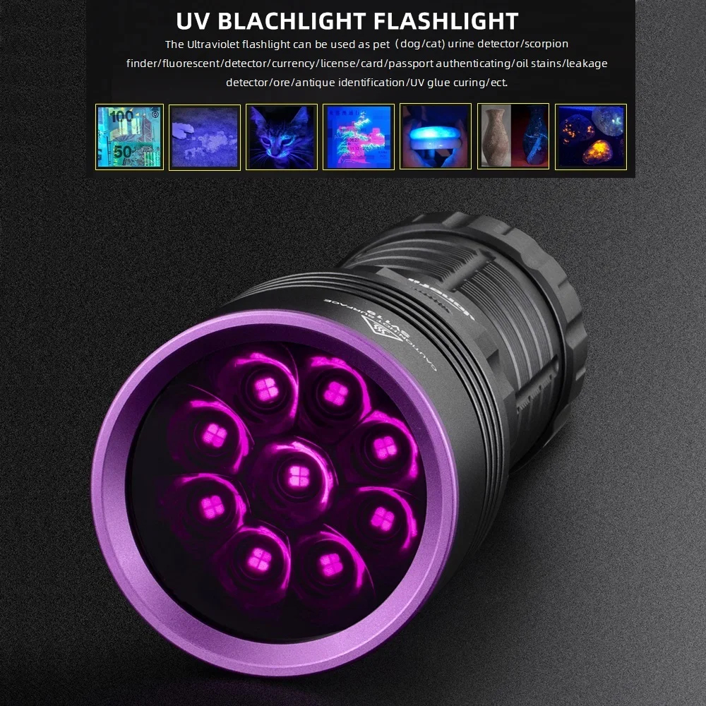 Alonefire SV119 180W LCD High power 9x365nm UV LED Flashlight Charging ...