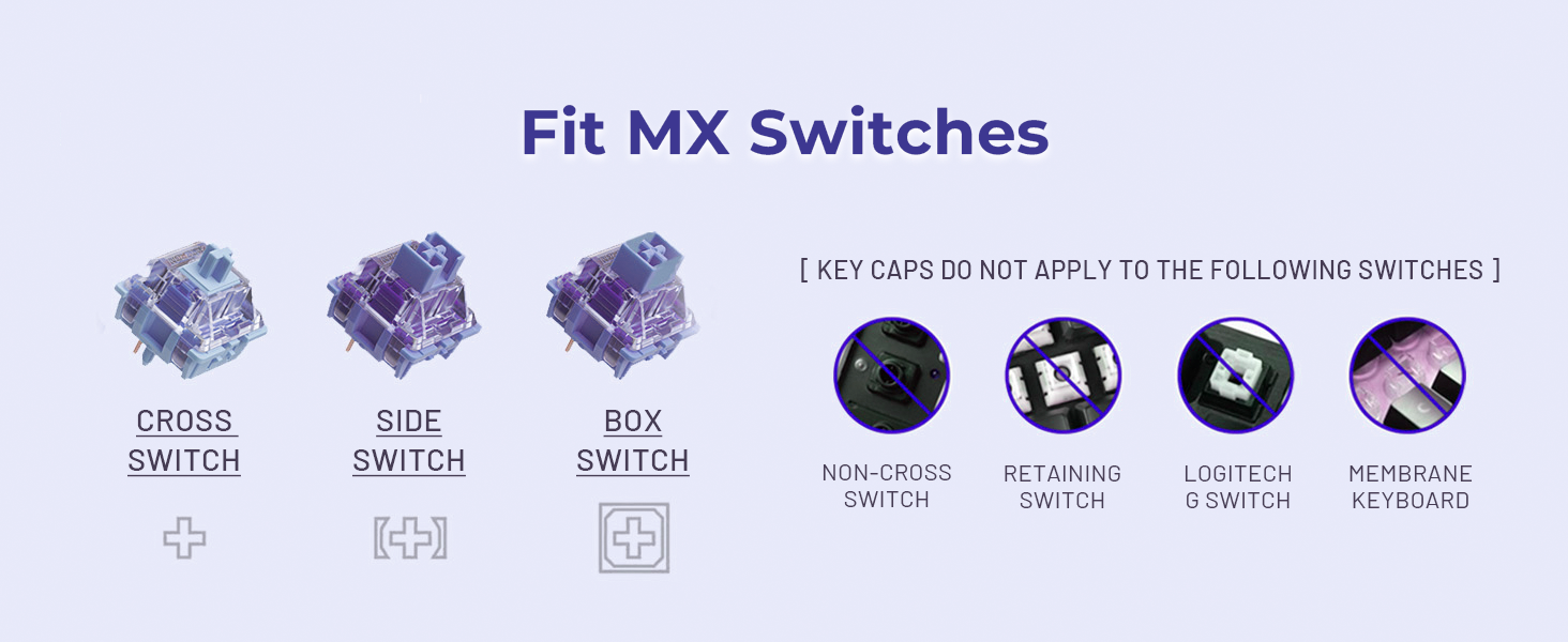 XVX MOA Profile Purple Grape Dye-Sub Lot De Touches En PBT Dye-Sub, Ensemble De Touches Personnalisées Pour Claviers Mécaniques (compatible Avec Les Commutateurs Cherry MX, Design Violet Et Blanc