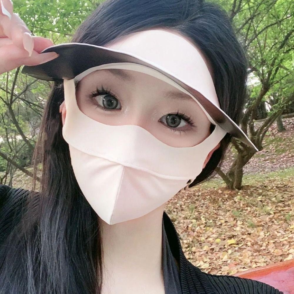 Full Face Mask With Brim Ice Silk Sunscreen Mask Sunscreen Women's UV ...