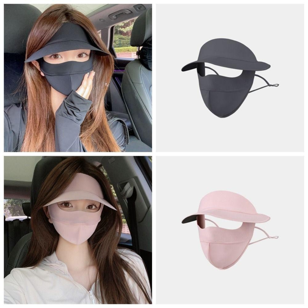Full Face Mask With Brim Ice Silk Sunscreen Mask Sunscreen Women's UV ...