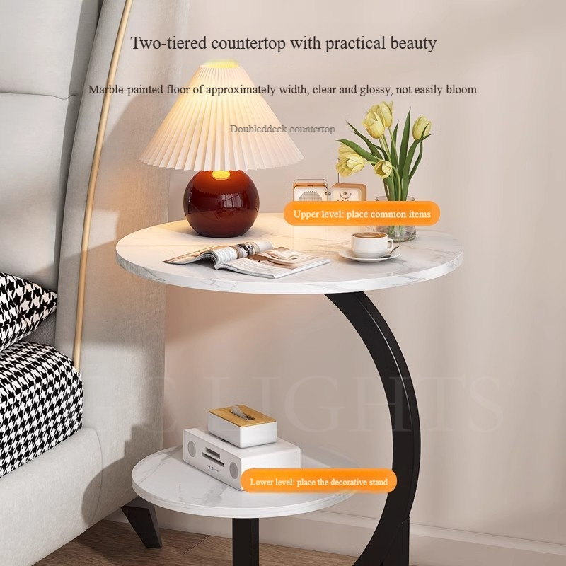Double Layer Bedside Table Simple Mini Side Table Round Center Table ...