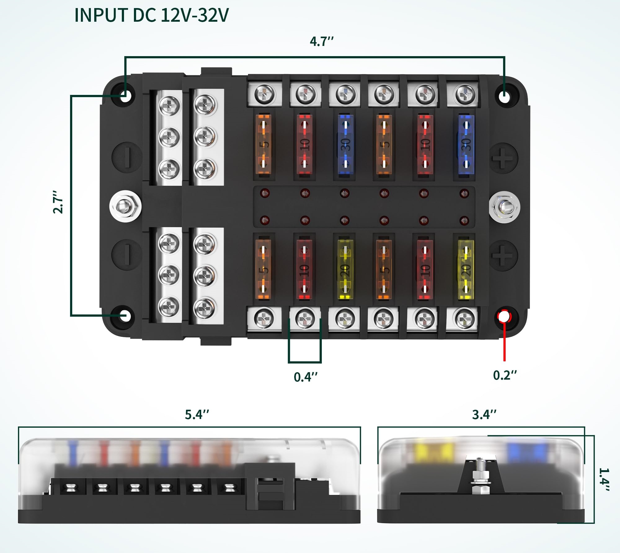 6 / 12 Way Fuse Box Positive and Negative Car Boat Fuse Holder with LED ...
