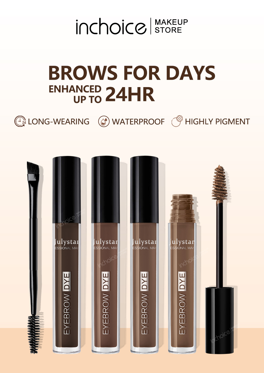 Eyebrow Dye with Makeup Brush Waterproof Matte Liquid Tinted 24HR Long ...