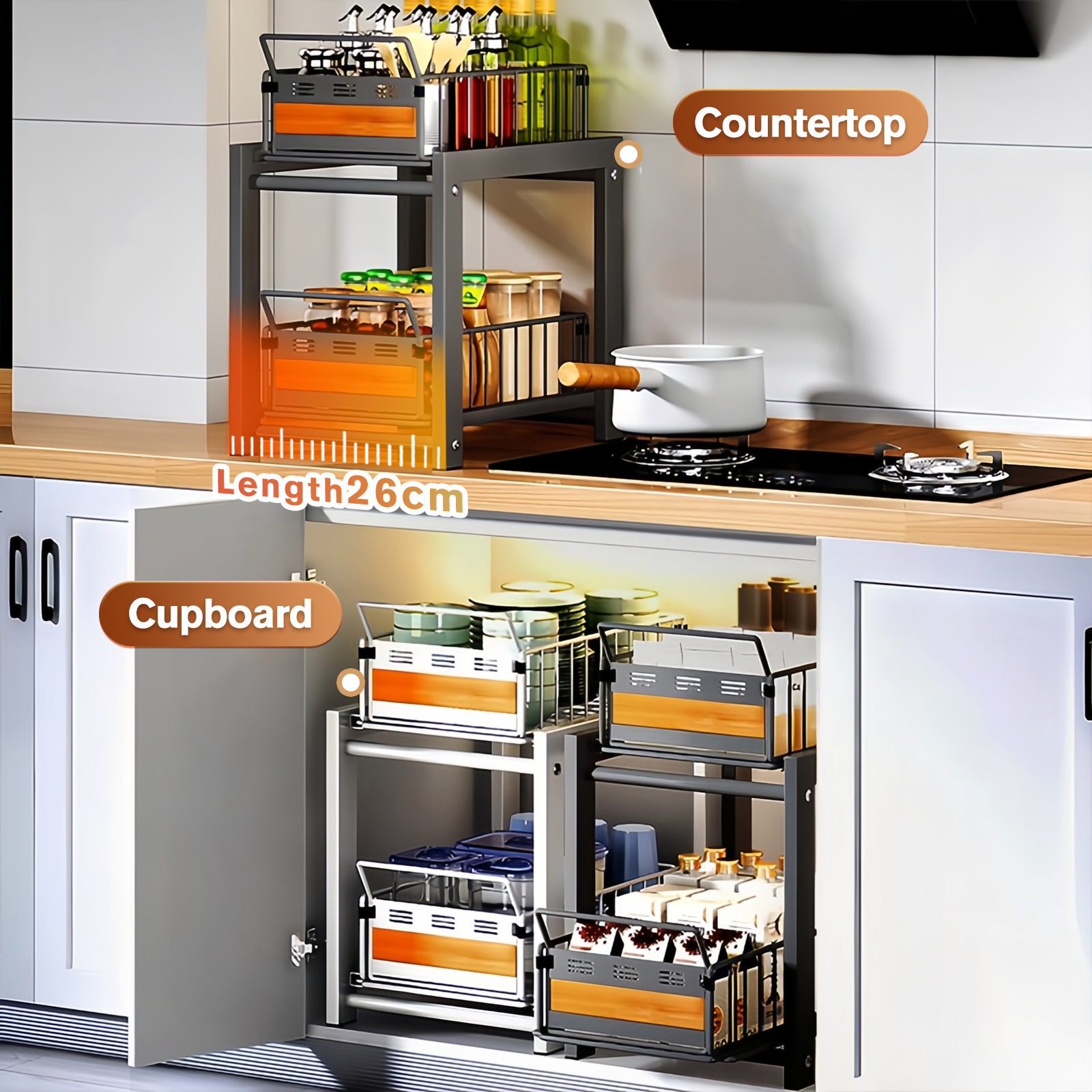 iSPECLE Pull Out Basket Under Sink Kitchen Cabinet Organizer Rack ...