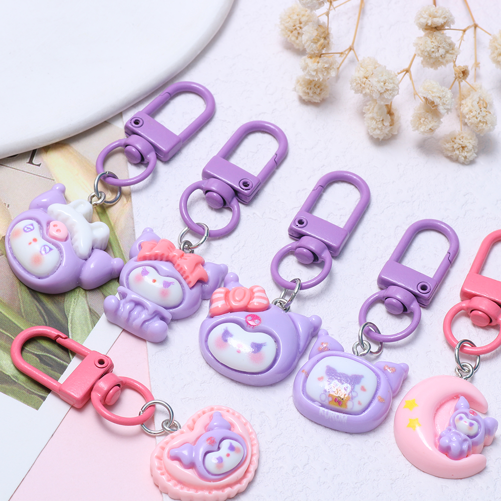 1pcs purple animals cat Resin Keychains Trinkets Phone Pendant bag Key ...