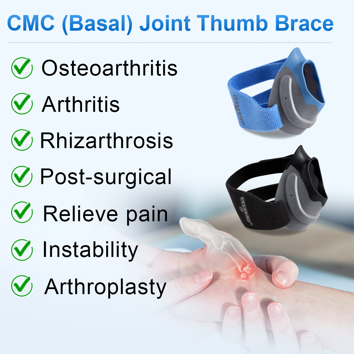 Thumb Splint Velpeau CMC Thumb Brace For Arthritis - Shape Memory Splint  For Thumb Pain Relief Black Medium Right Thumb Osteoarthritis Support