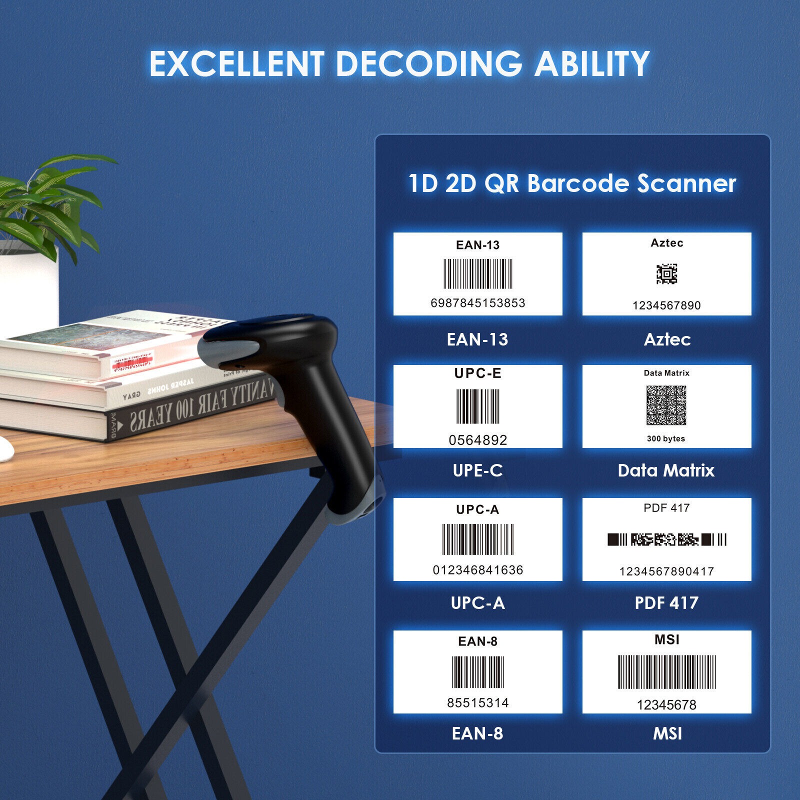 EYOYO Handheld 1D 2D Wireless Barcode Scanner with Stand USB Wired ...