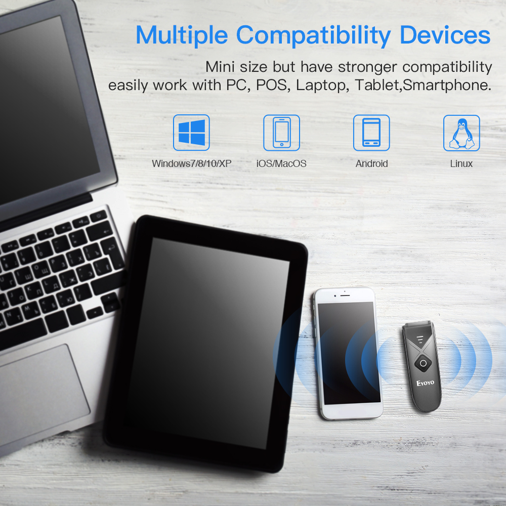 Eyoyo EY-015P Mini 3 in 1 1D 2D QR Barcode Scanner Bluetooth 2.4G USB ...