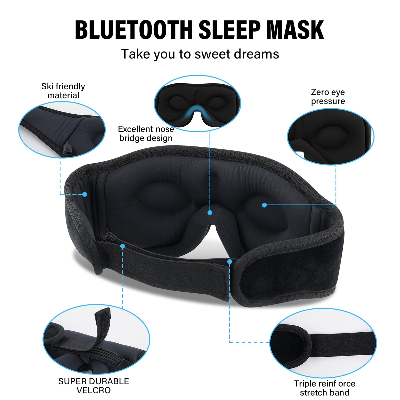 Sleep Headphones, 3D Mask Bluetooth Wireless Music Eye Mask, Sleeping ...