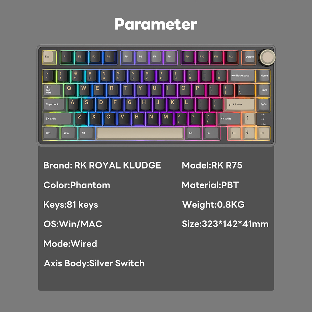 New RK Royal Kludge RK R75 Phantom Gasket Wired Mechanical Keyboard ...