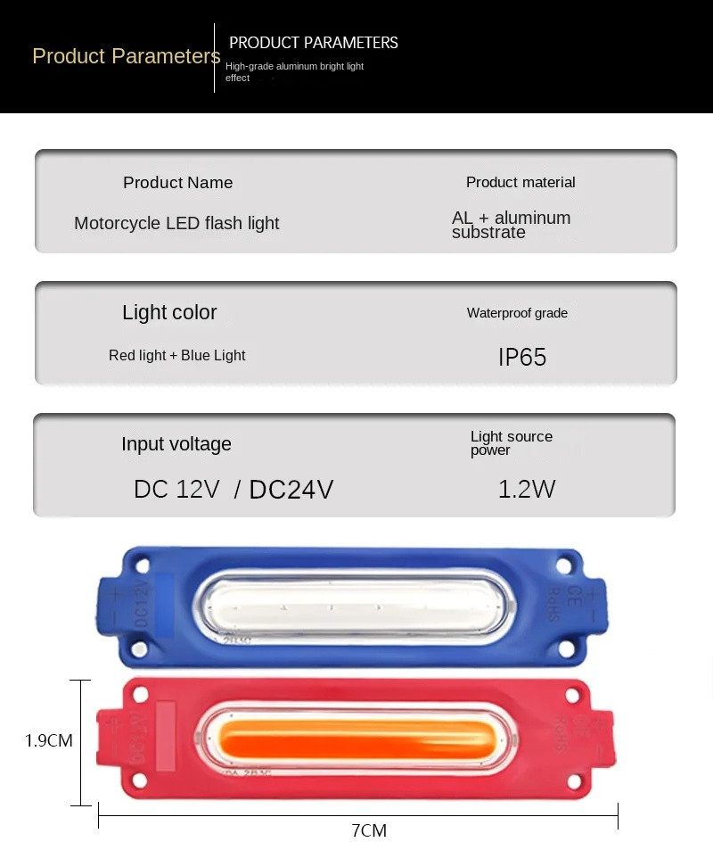 Universal Motorcycle Warning red and blue flash lights car led modified