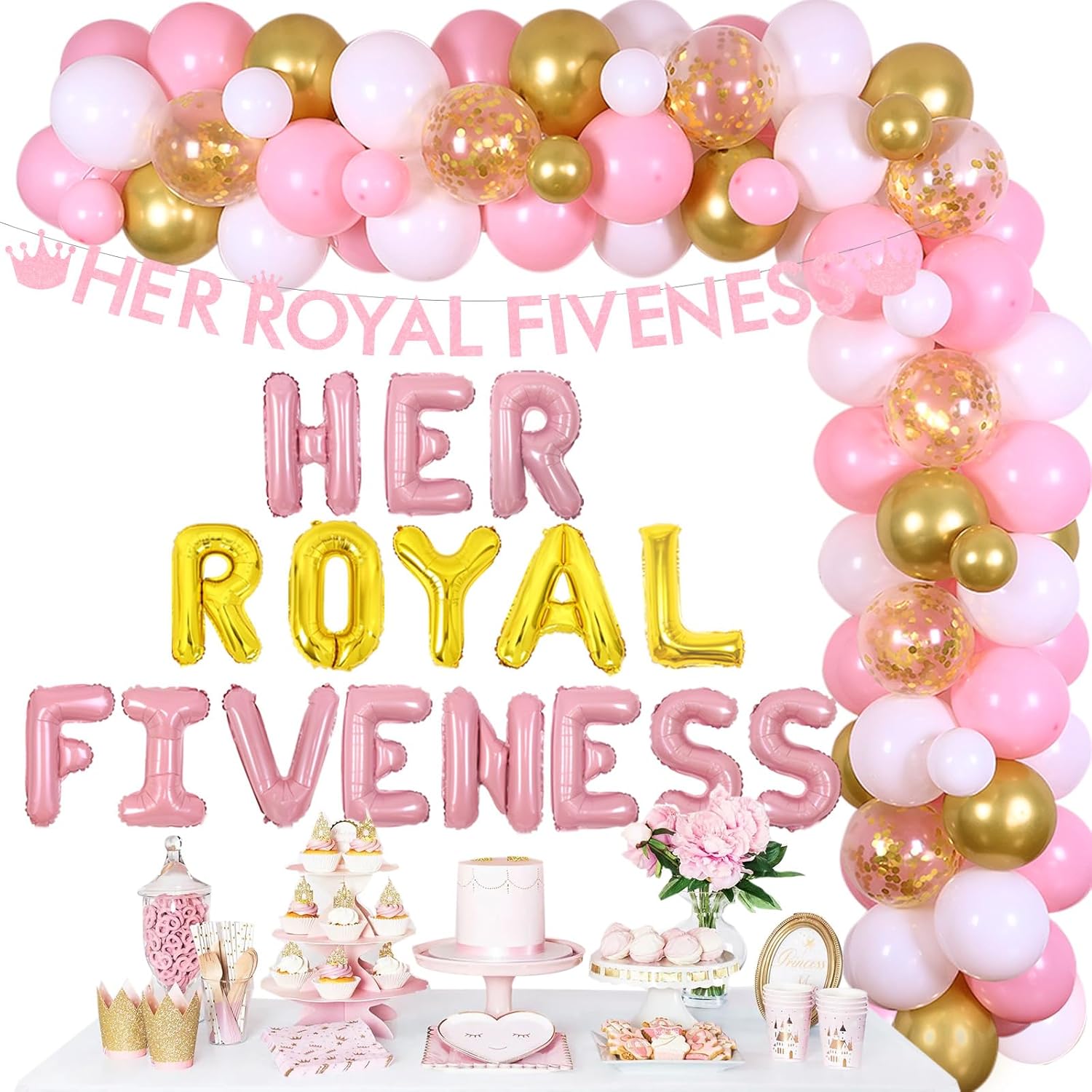 NIVVINE Royal Fiveness 5th Birthday Party Decorations for Girls