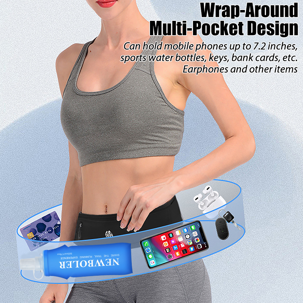 NEWBOLER Outdoor Running Belt With 250ML Soft Water Bottle Breathable