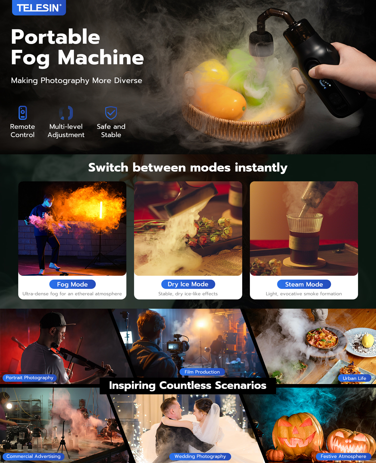 TELESIN C40 Mini Handheld Fog Machine for Photography/Outdoor Events ...