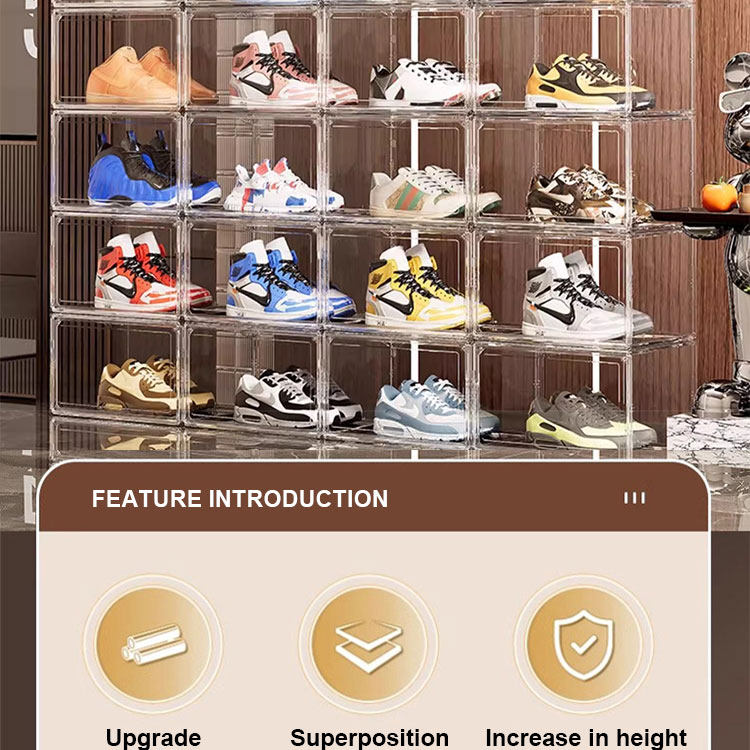 Acrylic shoe box stackable magnetic shoe rack transparent storage box ...