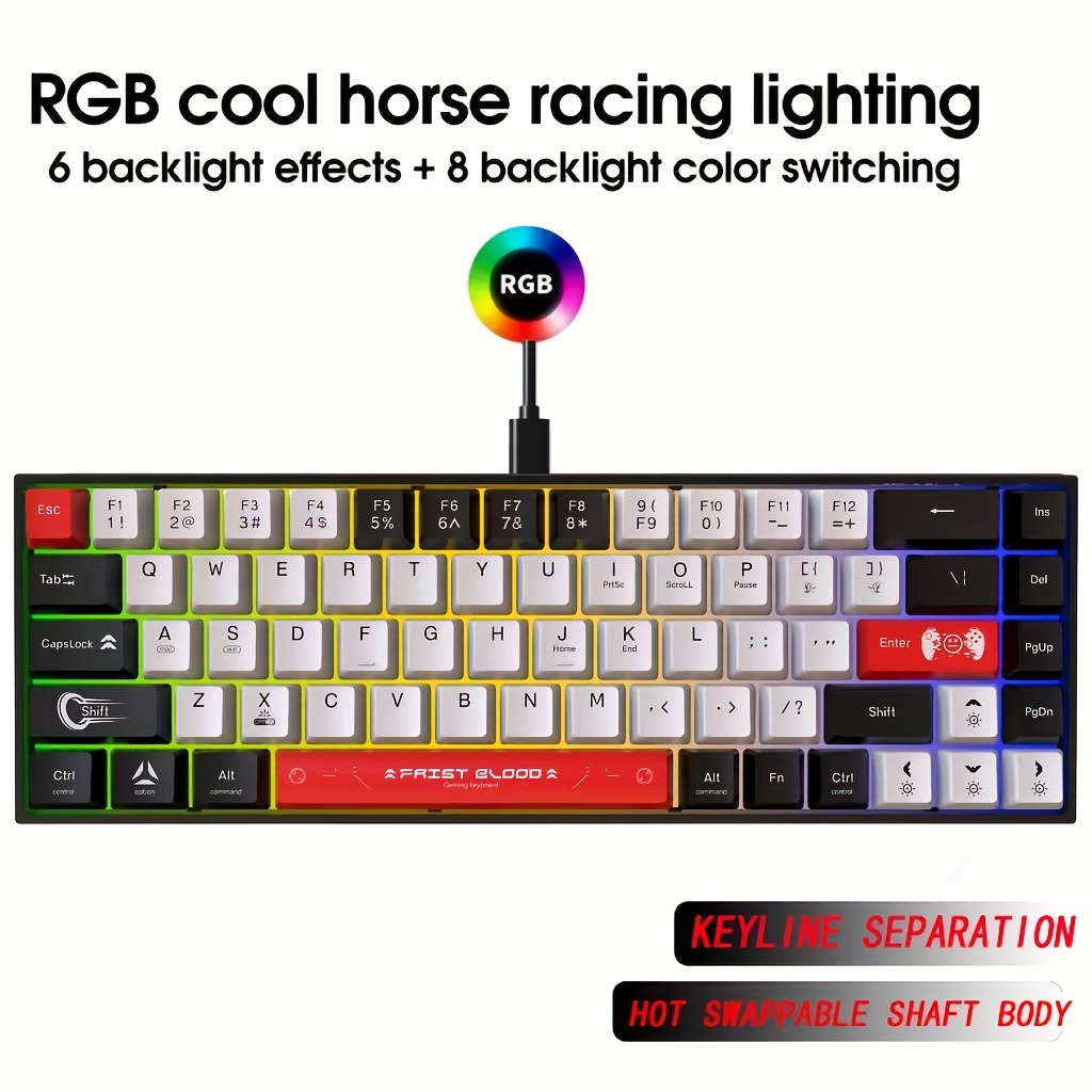 61 Key Mini Rgb Backlit Keyboard Computer Usb Backlit Dual Color Key 60 ...