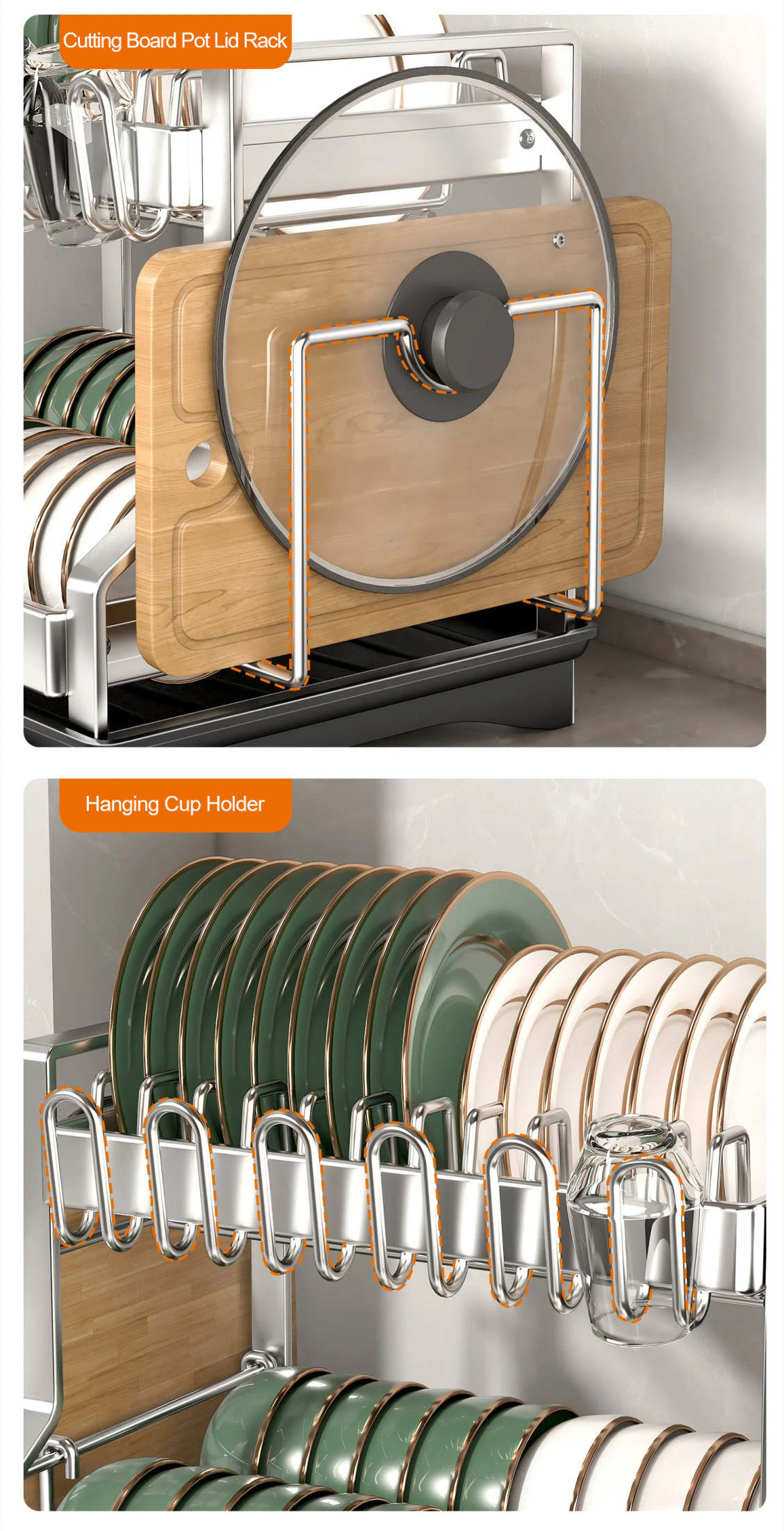 304 Stainless Steel Dish Rack With Drainer Cabinet Kitchen Plates ...