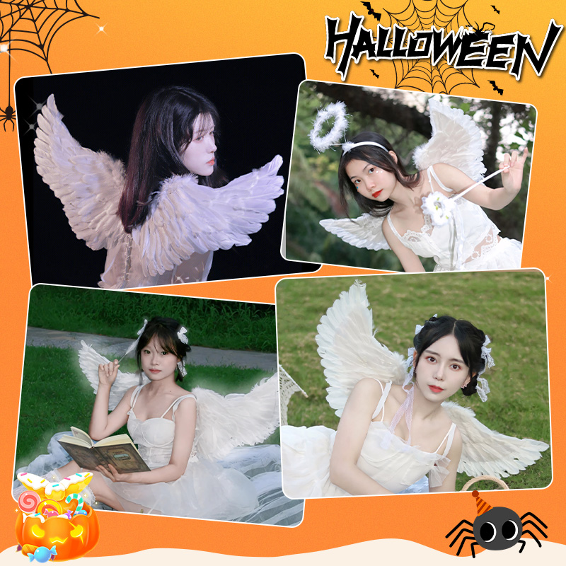 3Pcs Feather Wings for Kids Halloween Costume Props Angel/Devil Wings ...