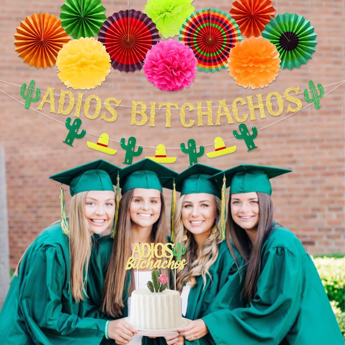 Cheereveal Adios Bitchachos Decorations Banner Cake Topper Paper Fan ...