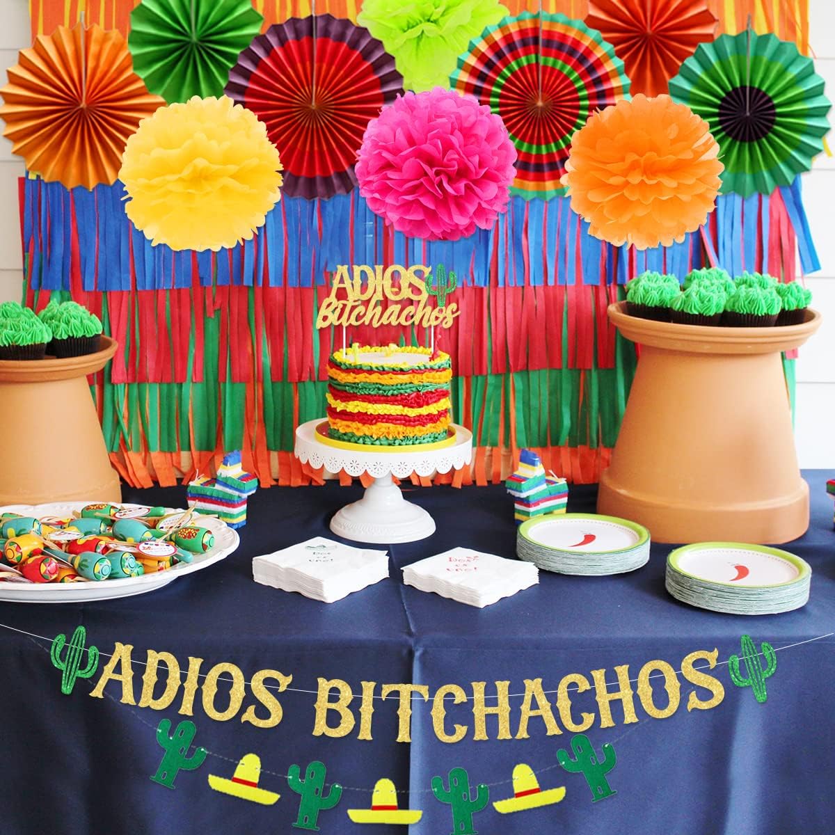 Cheereveal Adios Bitchachos Decorations Banner Cake Topper Paper Fan ...