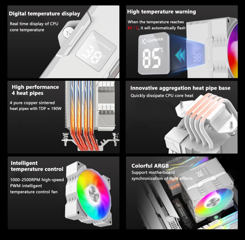 Power Train XGamerx Z1300 ARGB 4 Heat pipes CPU Cooler with Digital