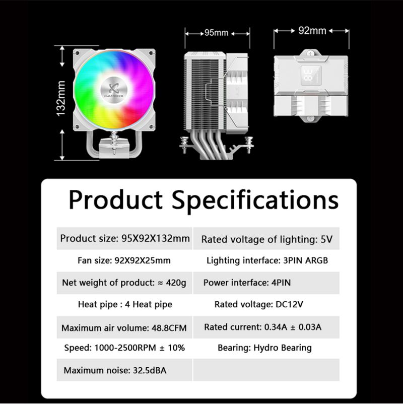 Power Train XGamerx Z1300 ARGB 4 Heat pipes CPU Cooler with Digital
