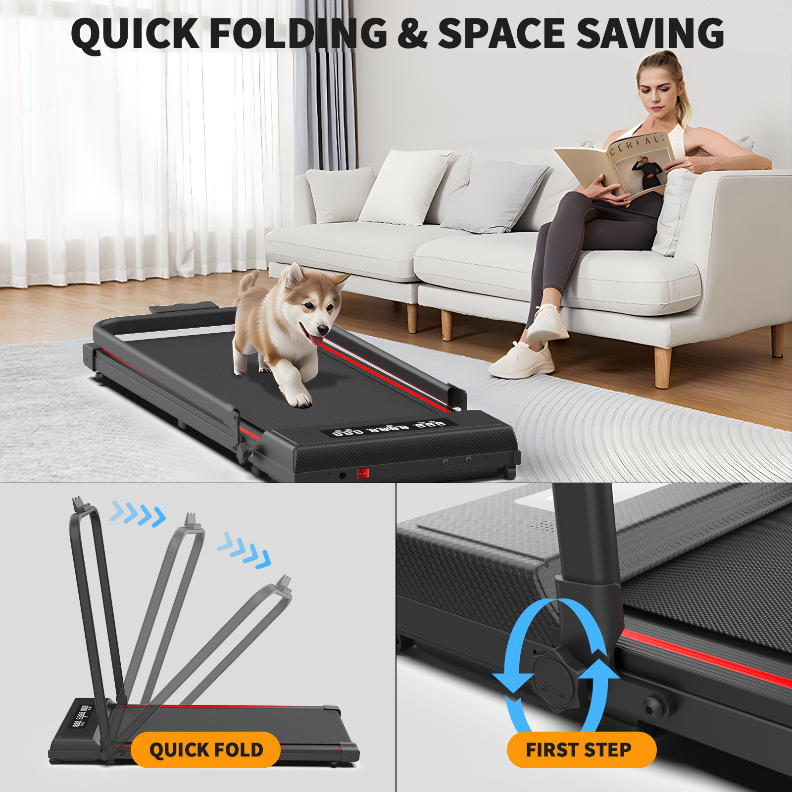 Folding Portable Walking Pad Mini Under Desk Treadmill Machine Running ...