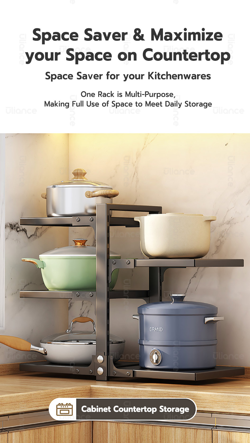 Uliance 24 Tier Kitchen Pan Organizer Pot Rack Adjustable Under Sink