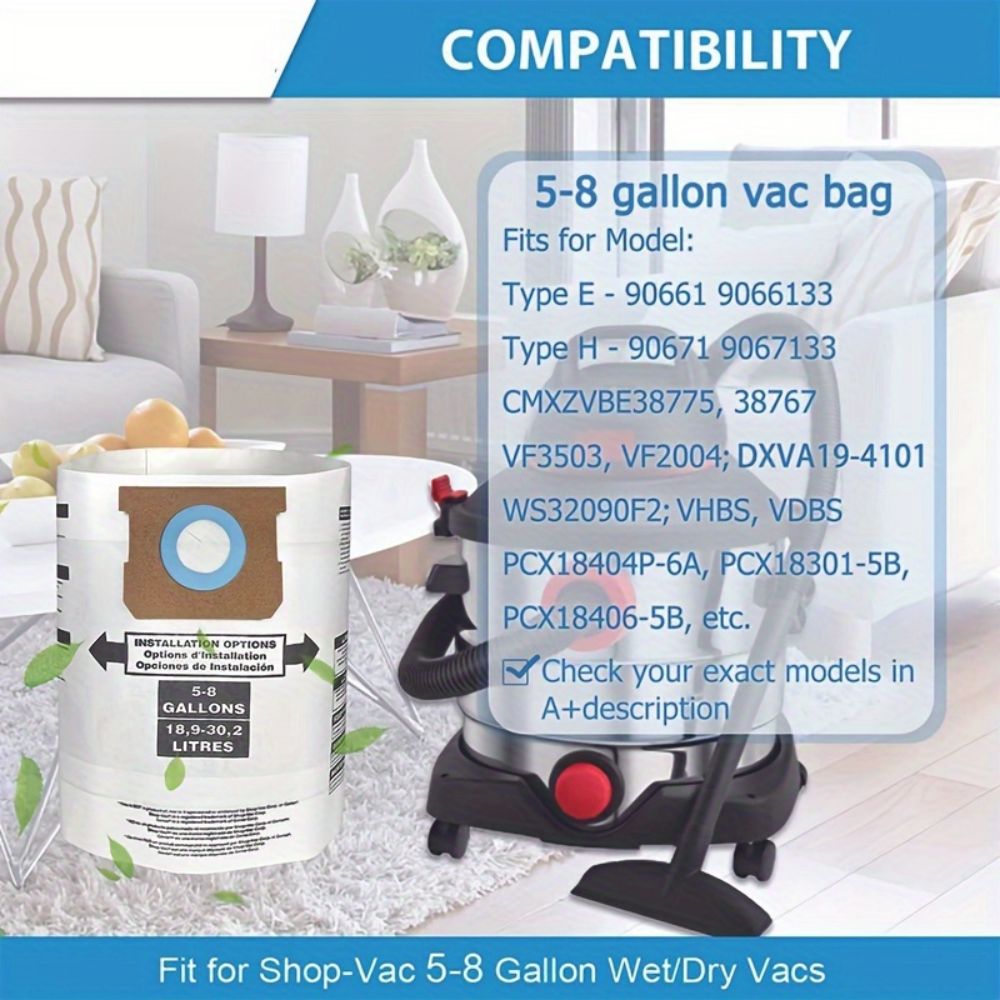5Pcs/10Pcs Shop Vac Dry Dust Bag Collection 5 To 8 Gallon for Shopvac