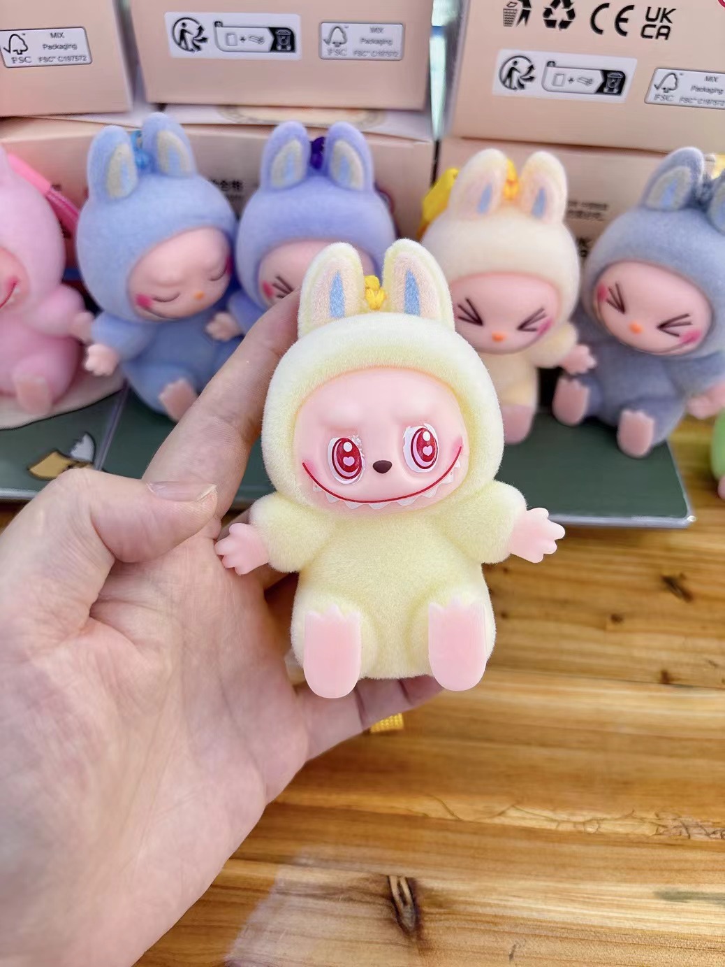 LABUBU second generation sit and sit party series flocking, macaron toy