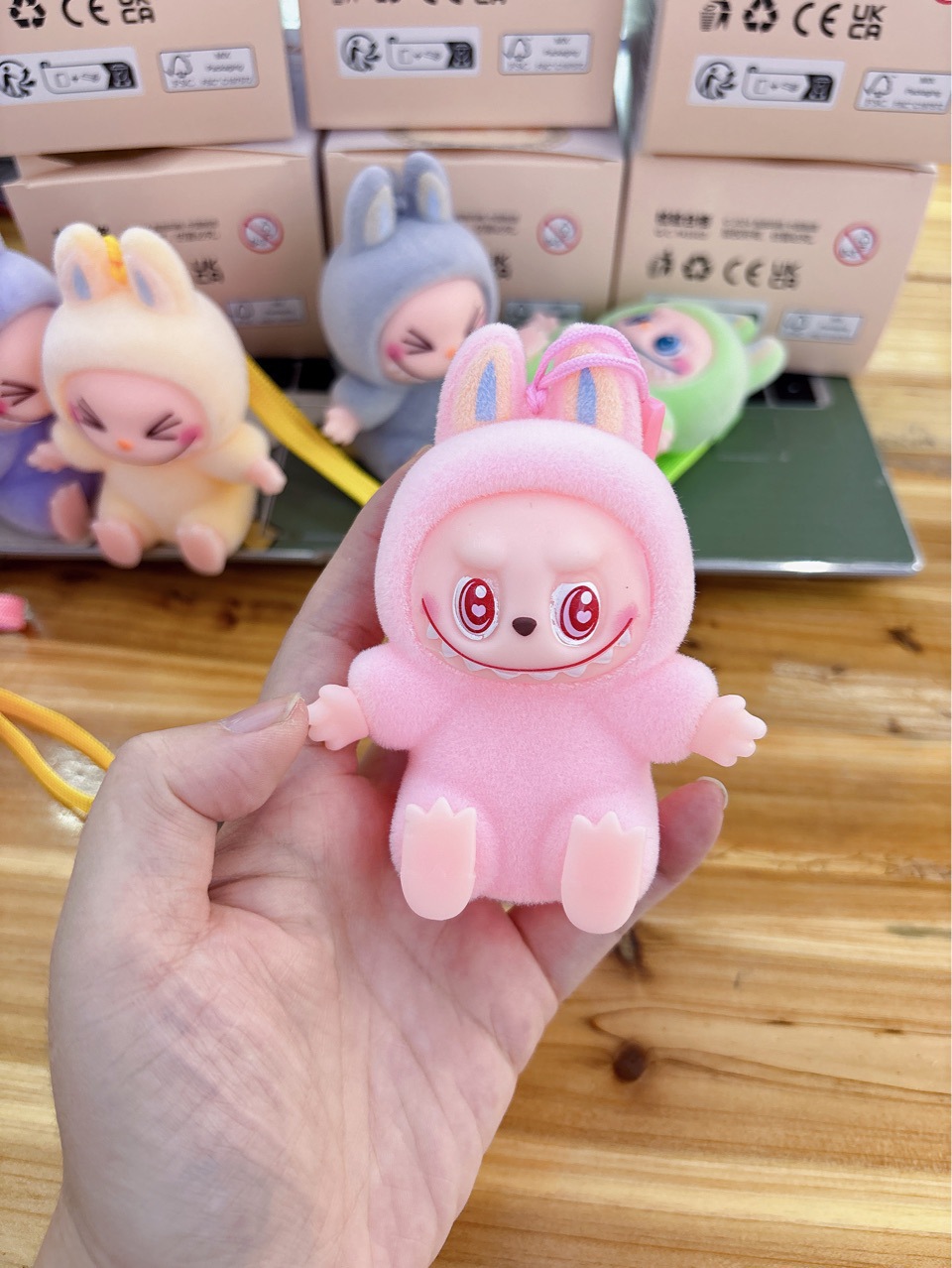 LABUBU second generation sit and sit party series flocking, macaron toy