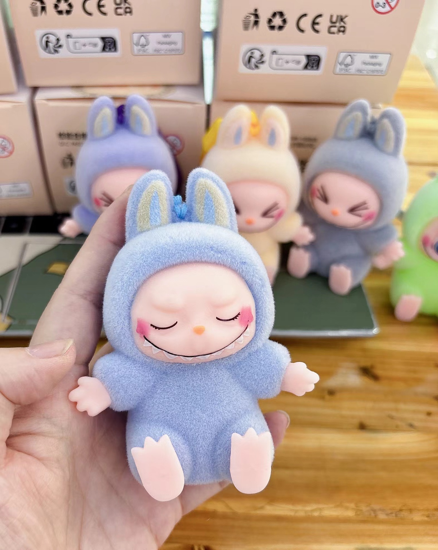 LABUBU second generation sit and sit party series flocking, macaron toy