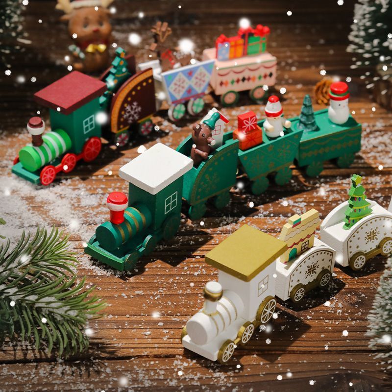 Wooden Christmas Train With 4 Sections Small Train Decorations Children ...