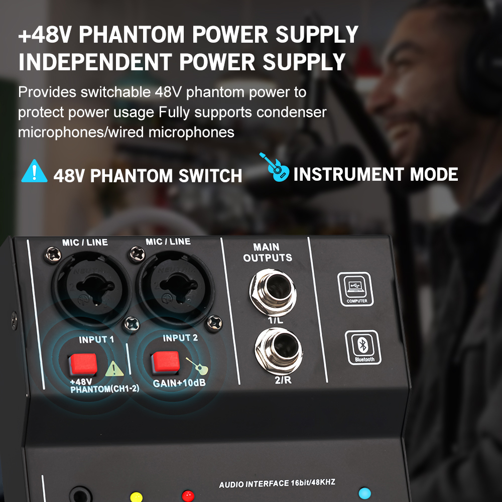 Q2 Audio Interface USB Sound Card Portable Mini 2-Way Mixer with ...